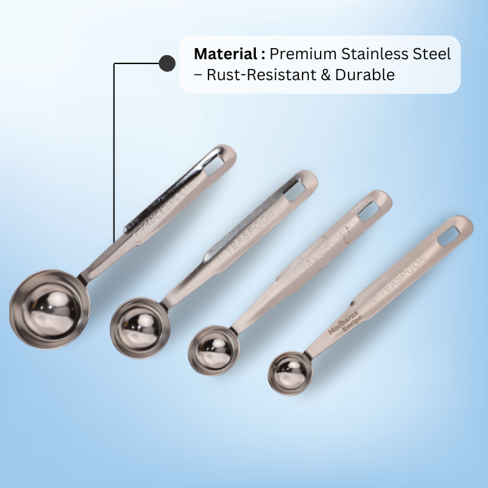 Madhura’s Recipe Stainless Steel Measuring Cups & Spoons set for Cooking & Baking – 4 stackable Cups & 4 Spoons