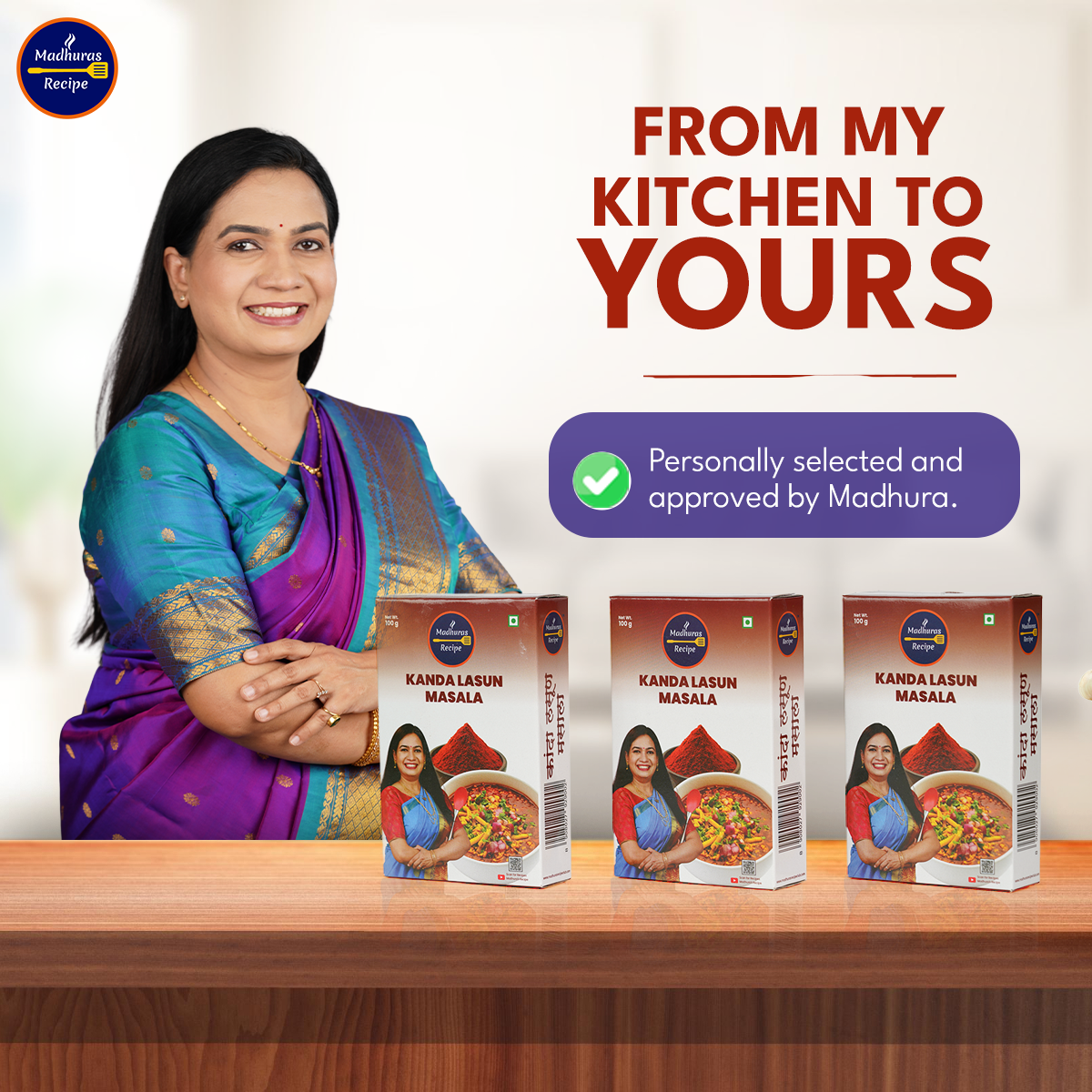 Madhura’s Recipe Kanda Lasun Masala – The Heart of Maharashtrian Flavors - Pack Of 3, 100gm Each