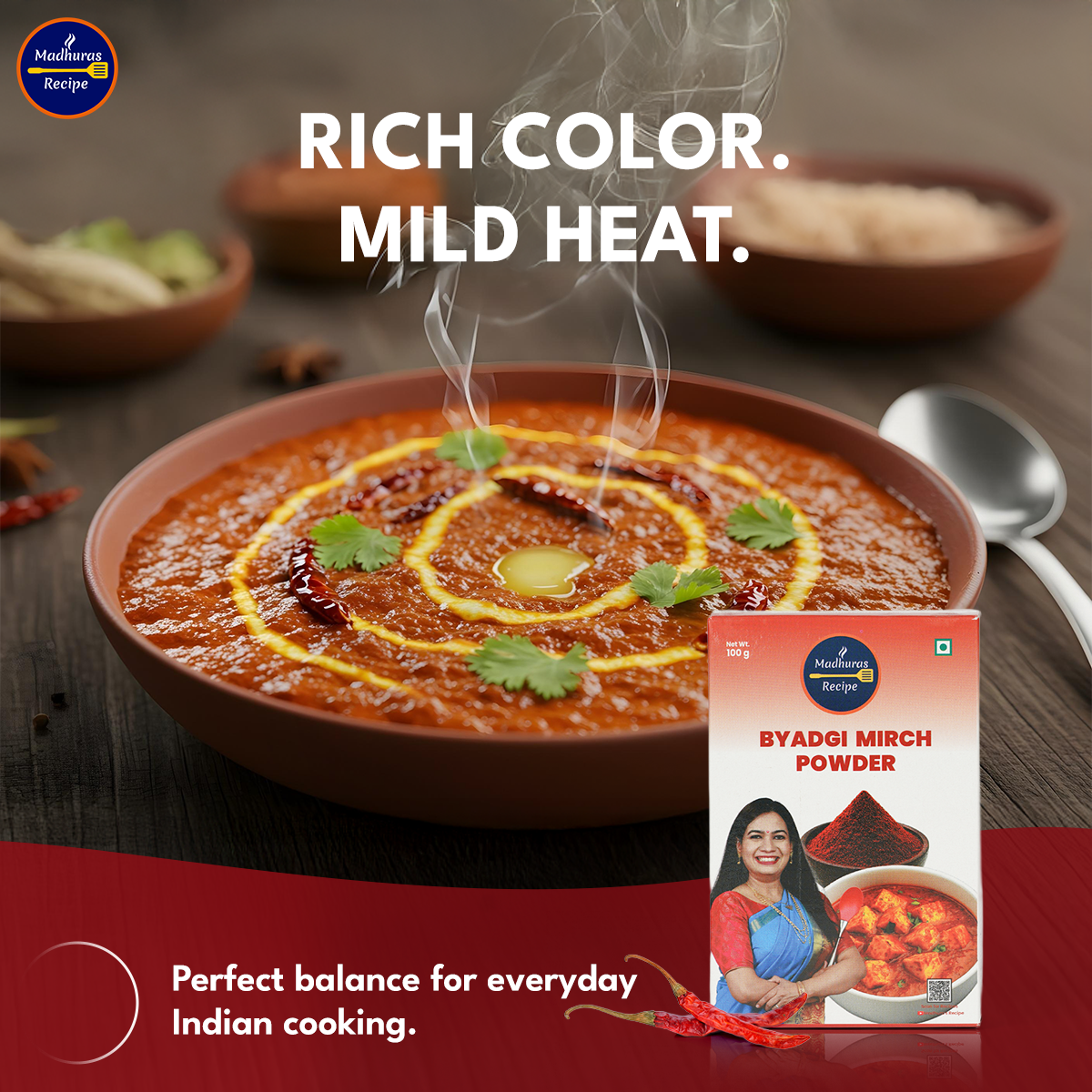 Madhura’s Recipe Byadgi Mirch Powder – The Heart of Maharashtrian Cooking - Pack Of 3, 100gm Each