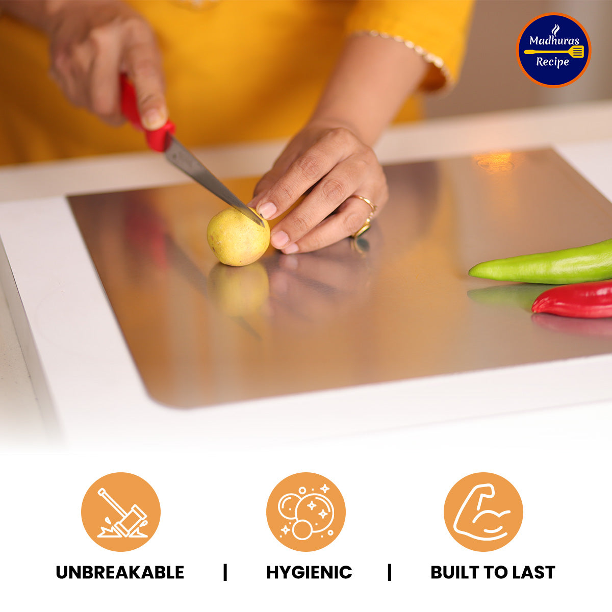 Madhura’s Recipe Stainless Steel Countertop Chopping Board – Large, 41 × 29cm
