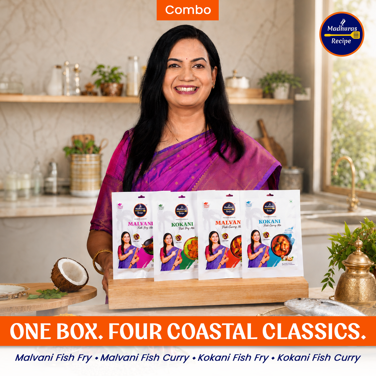 Madhura's Recipe Premium Fish Premix Combo Pack of 4 | Malvani & Kokani Fish Fry & Fish Curry Mix | Ready-to-Cook Maharashtrian Seafood Premix