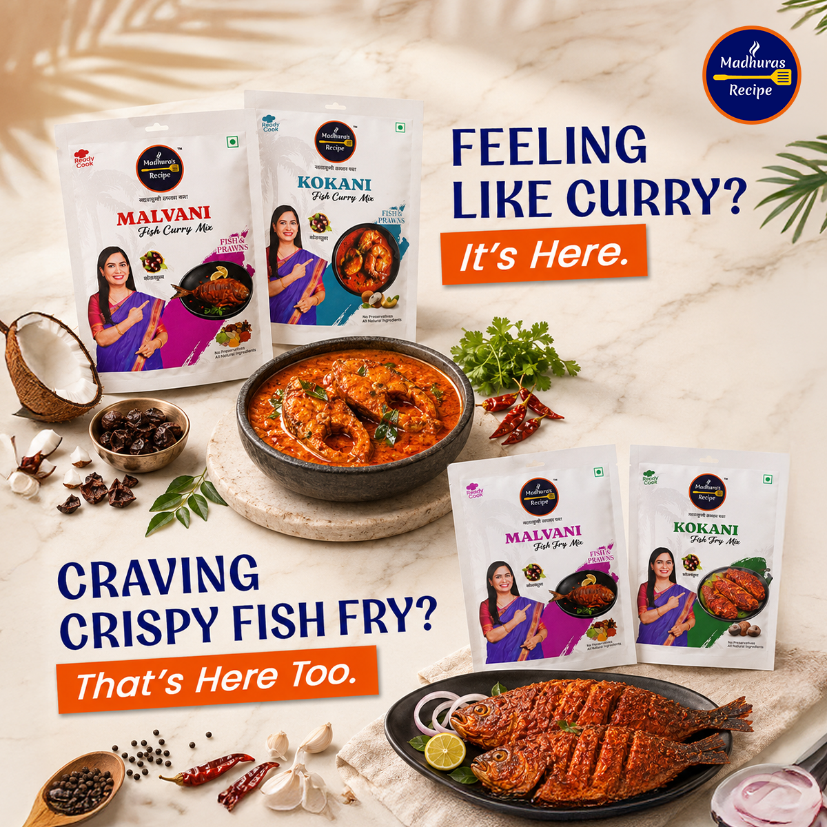 Madhura's Recipe Premium Fish Premix Combo Pack of 4 | Malvani & Kokani Fish Fry & Fish Curry Mix | Ready-to-Cook Maharashtrian Seafood Premix