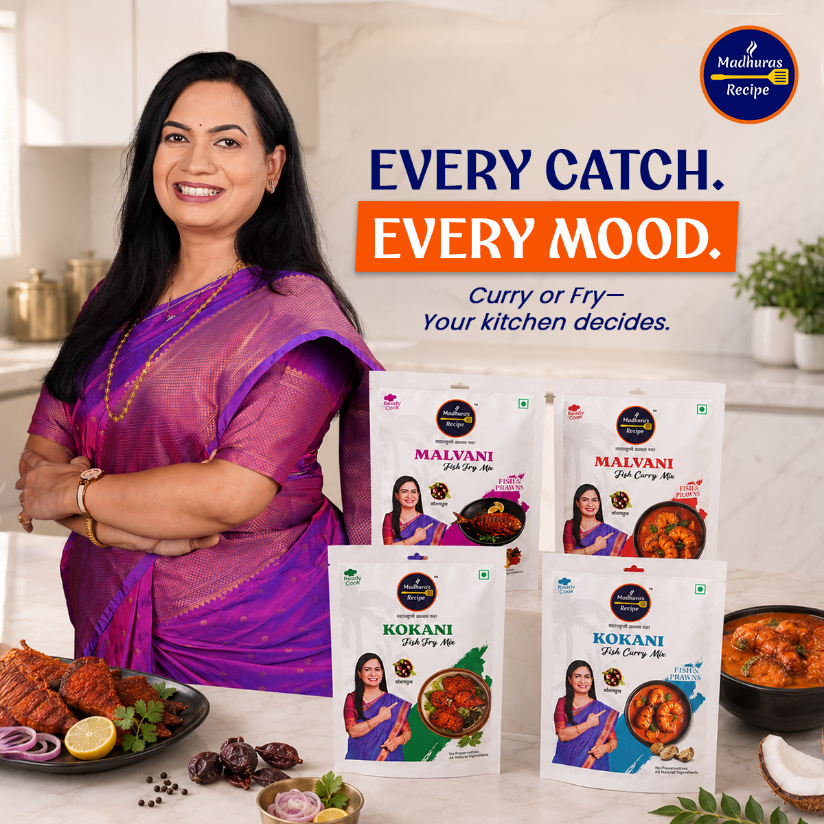 Madhura's Recipe Premium Fish Premix Combo Pack of 4 | Malvani & Kokani Fish Fry & Fish Curry Mix | Ready-to-Cook Maharashtrian Seafood Premix