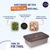 Madhuras Recipe Stainless Steel Medium Size (1000ml) Fridge Storage Containers (Pack of 3) – Airtight Steel containers perfect for Coriander, Curry Leaves, Fruits & Vegetables – Food Grade, Freeze Safe & Stackable