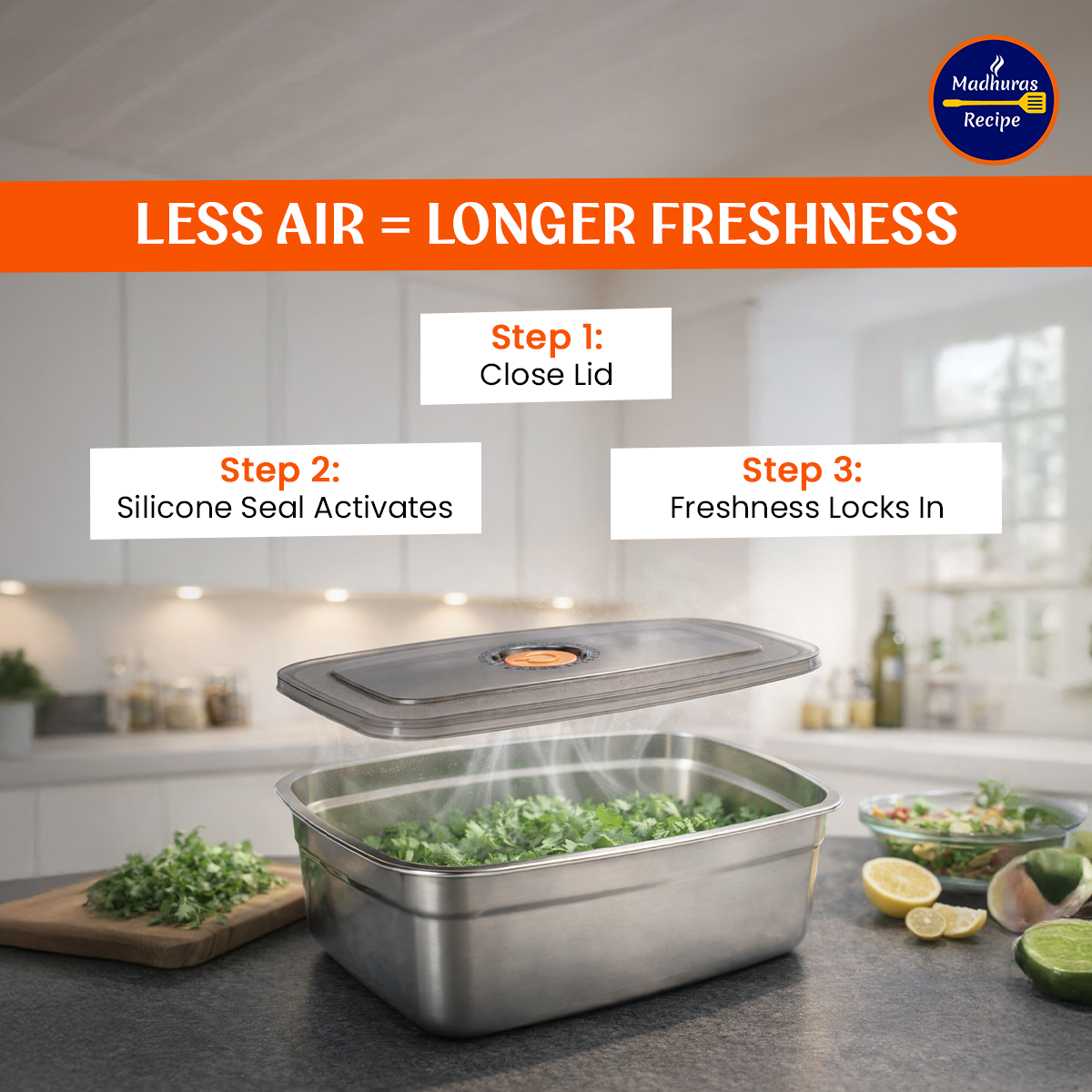 Madhura’s Recipe Stainless Steel Fridge Storage Containers – 1200ml, Pack of 3