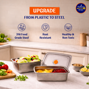 Madhuras Recipe Stainless Steel Medium Size (1000ml) Fridge Storage Containers (Pack of 3) – Airtight Steel containers perfect for Coriander, Curry Leaves, Fruits & Vegetables – Food Grade, Freeze Safe & Stackable