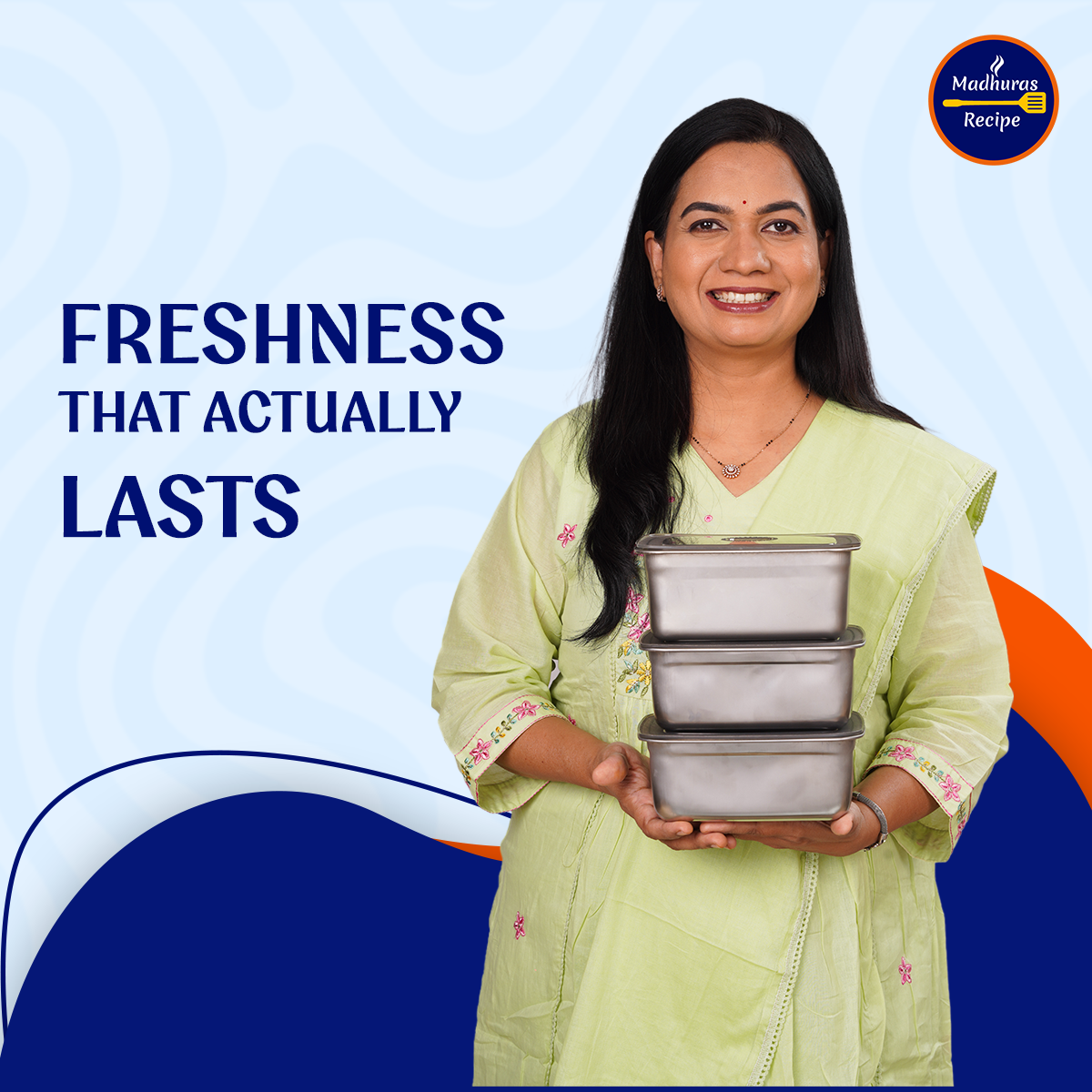 Madhuras Recipe Stainless Steel Medium Size (1000ml) Fridge Storage Containers (Pack of 3) – Airtight Steel containers perfect for Coriander, Curry Leaves, Fruits & Vegetables – Food Grade, Freeze Safe & Stackable