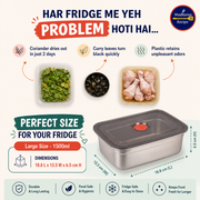 Madhura’s Recipe Stainless Steel Fridge Storage Containers – 1500ml, Pack of 3