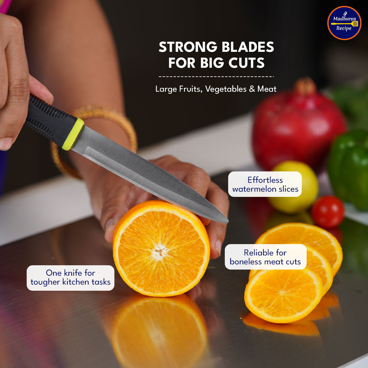 Madhura’s Recipe Premium 5-Piece Knife Set – SS420 Food-Grade Blades with Soft-Grip Handles, Sharp, Durable