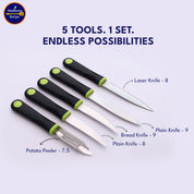 Madhura’s Recipe Premium 5-Piece Knife Set – SS420 Food-Grade Blades with Soft-Grip Handles, Sharp, Durable