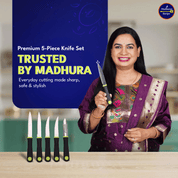 Madhura’s Recipe Premium 5-Piece Knife Set – SS420 Food-Grade Blades with Soft-Grip Handles, Sharp, Durable