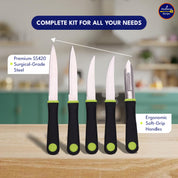 Madhura’s Recipe Premium 5-Piece Knife Set – SS420 Food-Grade Blades with Soft-Grip Handles, Sharp, Durable