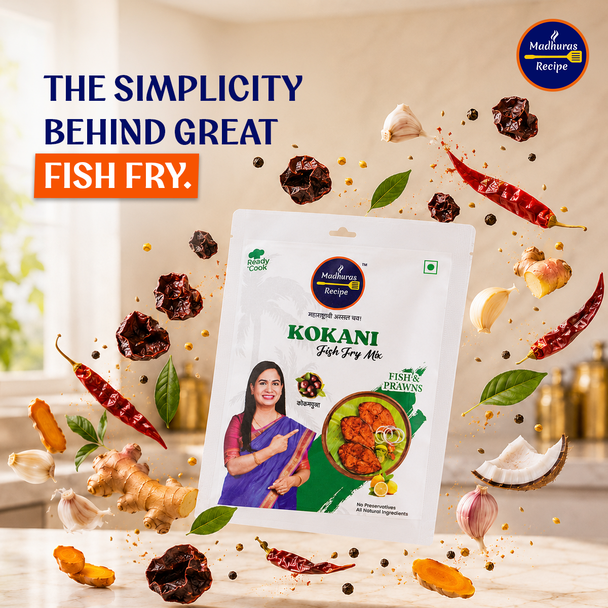 Madhura's Recipe Kokani Fish Fry Mix | Ready-to-Cook Fish Fry Masala | Authentic Maharashtrian Premix | Pack of 3 (50g Each)
