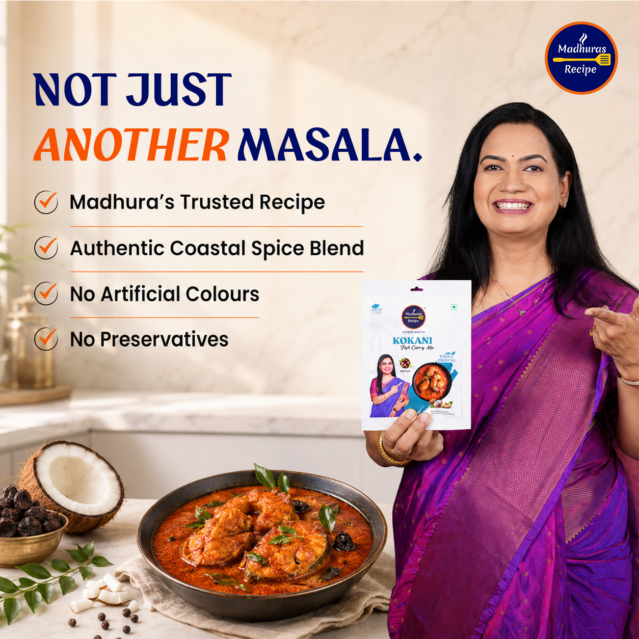Madhura's Recipe Kokani Fish Curry Mix | Ready-to-Cook Fish Curry Masala | Authentic Maharashtrian Premix | Pack of 3 (50g Each)