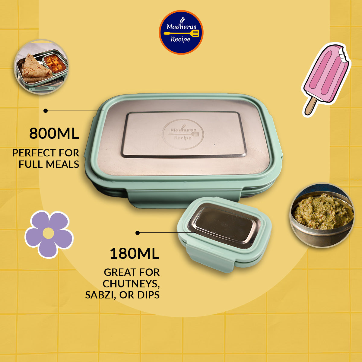 Madhura’s Recipe Stainless Steel Lunch Box for Kids & Family, airtight, easy to carry, Durable & food-Safe, Perfect for Everyday Use, school and office