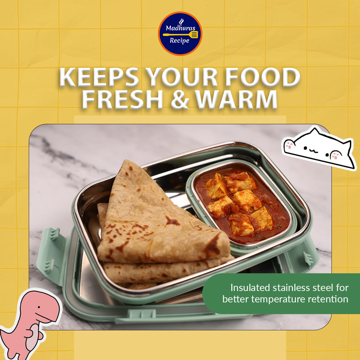Madhura’s Recipe Stainless Steel Lunch Box for Kids & Family, airtight, easy to carry, Durable & food-Safe, Reusable; Built to Last