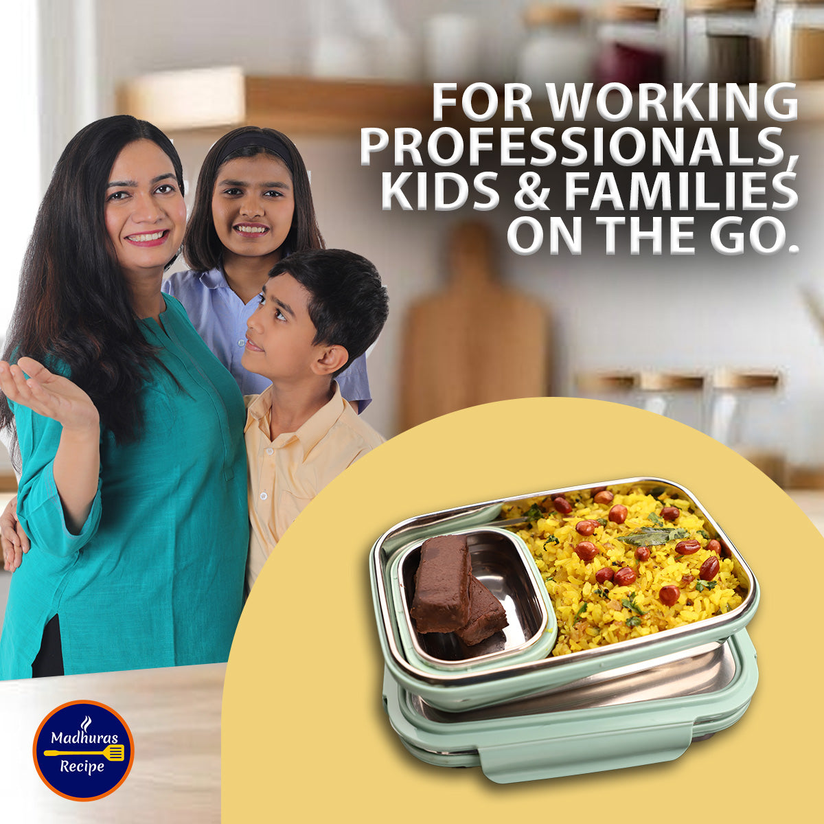 Stainless steel lunch box designed for everyday school and office meals