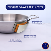 Madhura’s Recipe Premium Triply Kadhai with Lid – 22cm, 2L