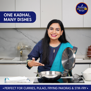 Madhura’s Recipe Premium Stainless Steel Triply Kadhai with Lid – 24 cm, 2.5 L Capacity, Induction & Gas Compatible, Heavy Duty, Less Oil, Healthy Cooking