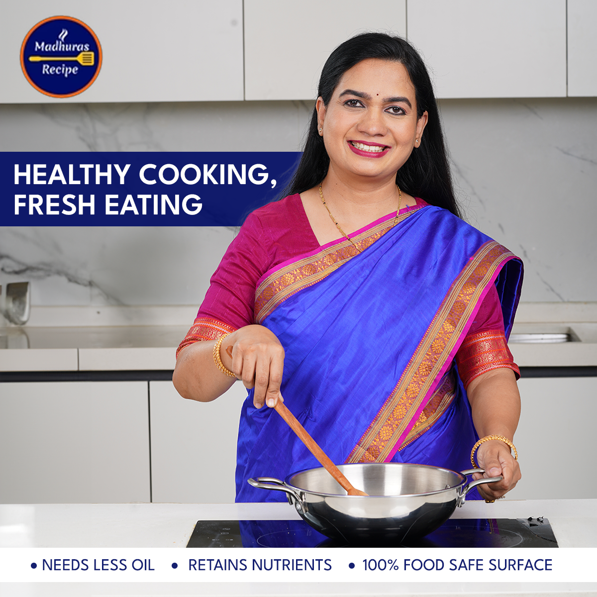 Madhura’s Recipe Premium Triply Kadhai with Lid – 22cm, 2L