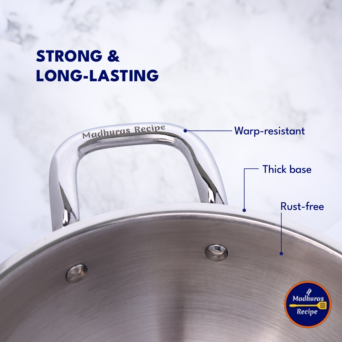 Madhura’s Recipe Premium Stainless Steel Triply Kadhai with Lid – 24 cm, 2.5 L Capacity, Induction & Gas Compatible, Heavy Duty, Less Oil, Healthy Cooking