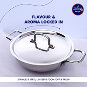 Madhura’s Recipe Premium Stainless Steel Triply Kadhai with Lid – 24 cm, 2.5 L Capacity, Induction & Gas Compatible, Heavy Duty, Less Oil, Healthy Cooking
