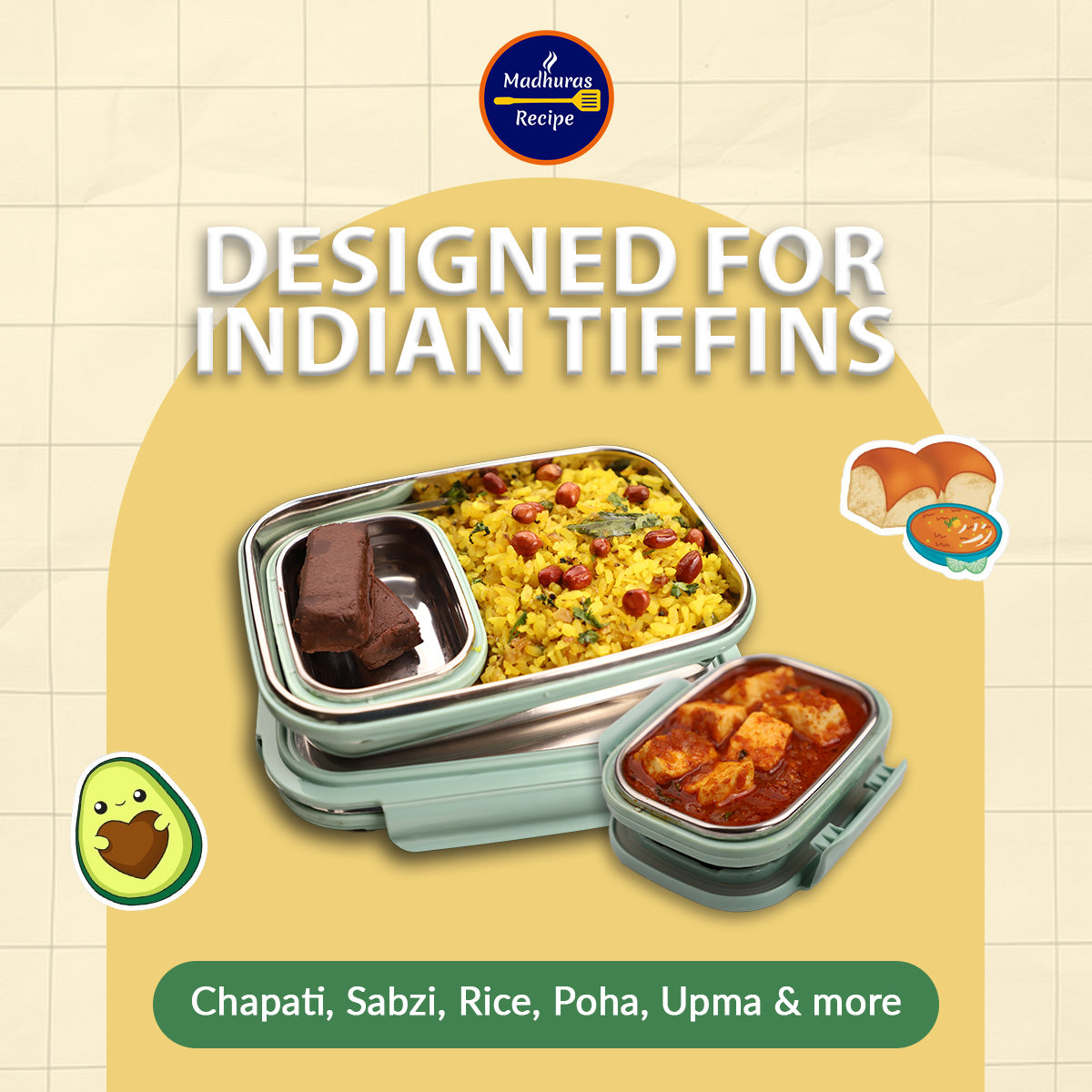 Madhura’s Recipe Stainless Steel Lunch Box for Kids & Family, airtight, easy to carry, Durable & food-Safe, Reusable; Built to Last