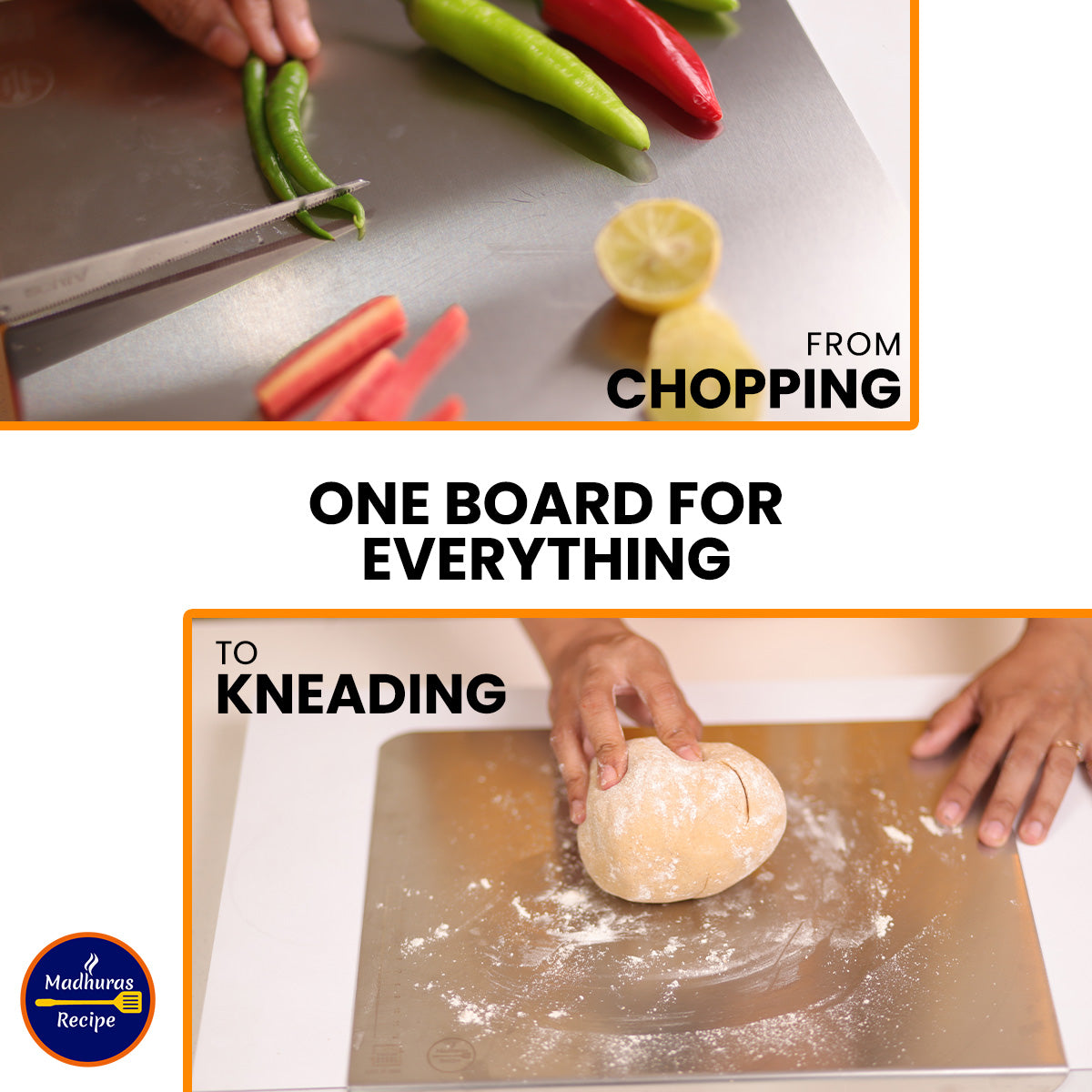 Madhura’s Recipe Stainless Steel Countertop Chopping Board – Large, 41 × 29cm