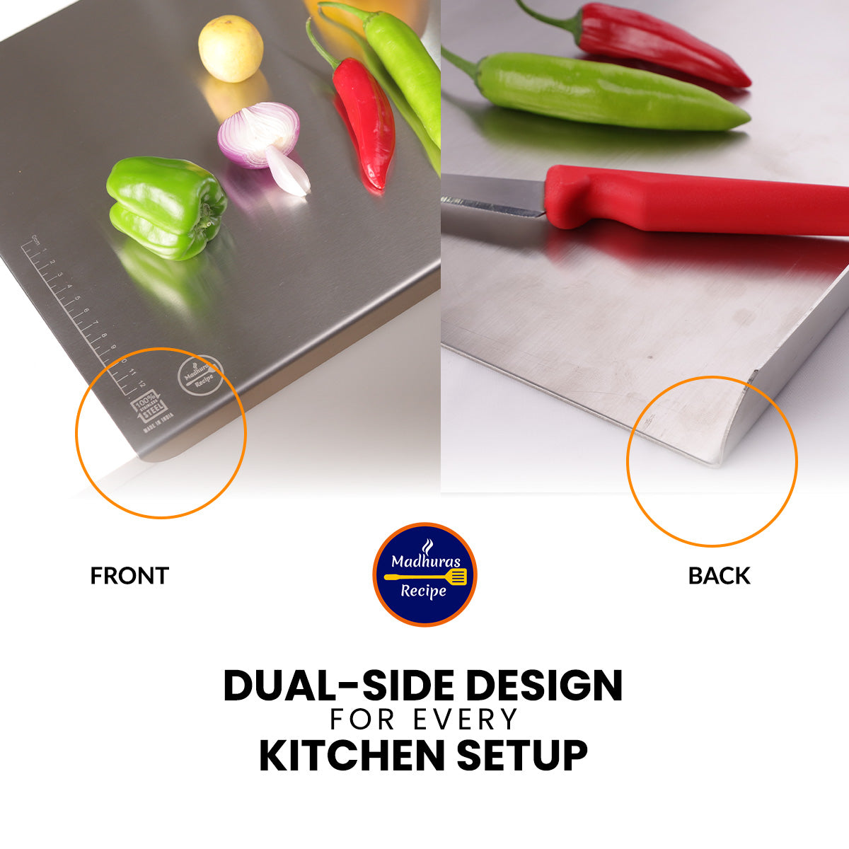 Madhura’s Recipe Stainless Steel Countertop Chopping Board – Large, 41 × 29cm