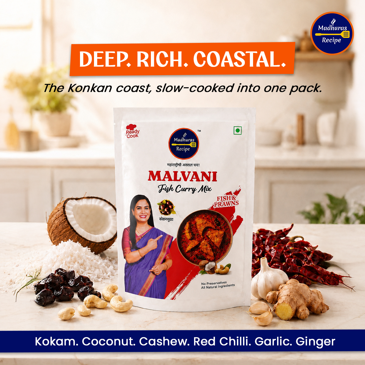 Madhura's Recipe Malvani Fish Curry Mix | Ready-to-Cook Fish Curry Masala | Authentic Maharashtrian Premix | Pack of 3 (50g Each)