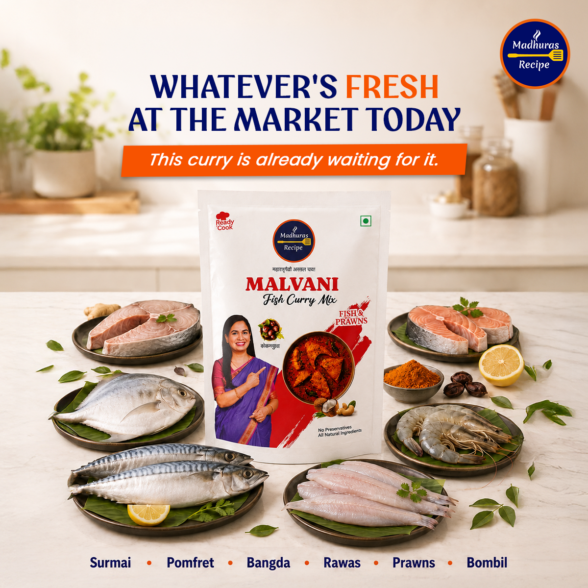 Madhura's Recipe Malvani Fish Curry Mix | Ready-to-Cook Fish Curry Masala | Authentic Maharashtrian Premix | Pack of 3 (50g Each)