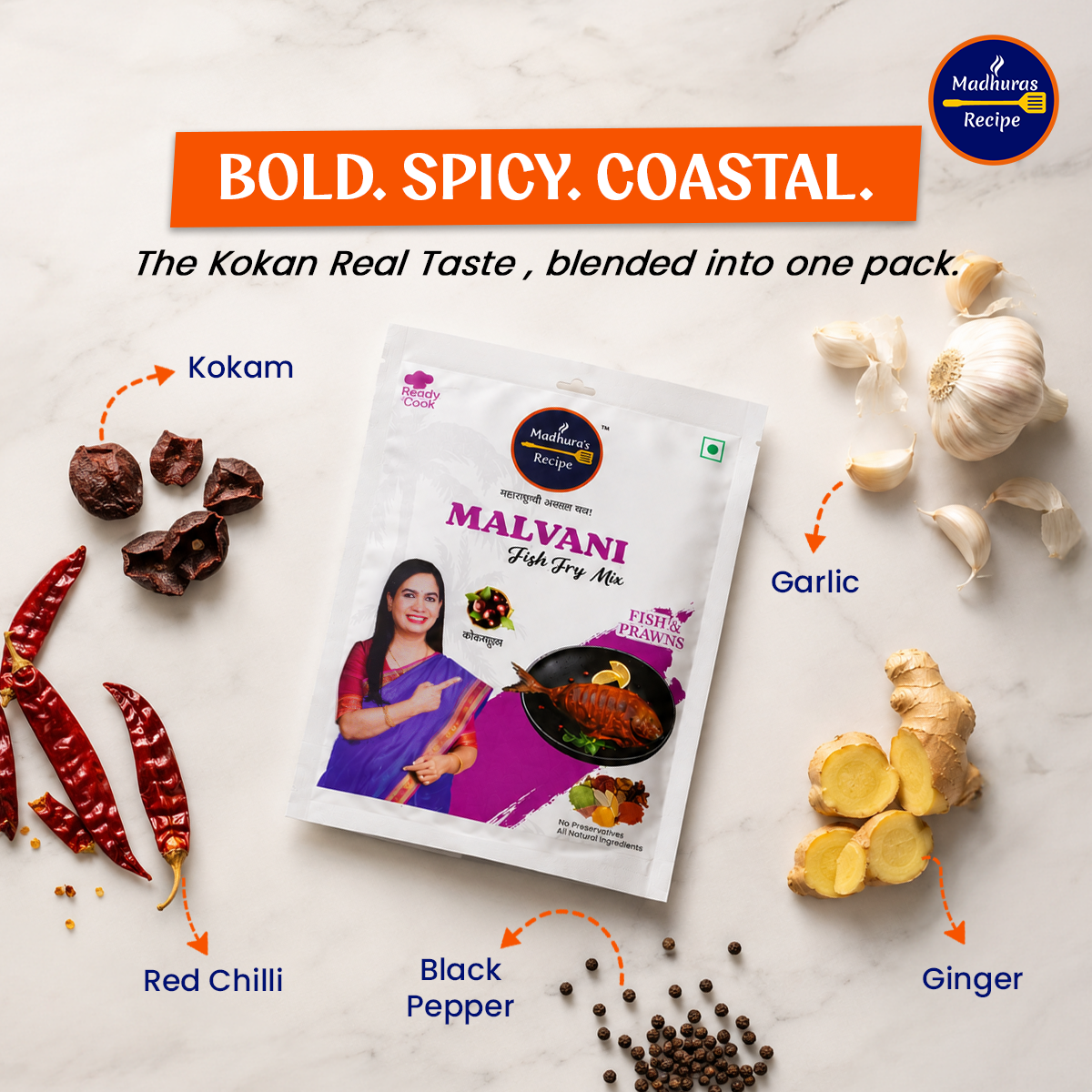 Madhura's Recipe Malvani Fish Fry Mix | Ready-to-Cook Fish Fry Masala | Authentic Maharashtrian Premix | Pack of 3 (50g Each)
