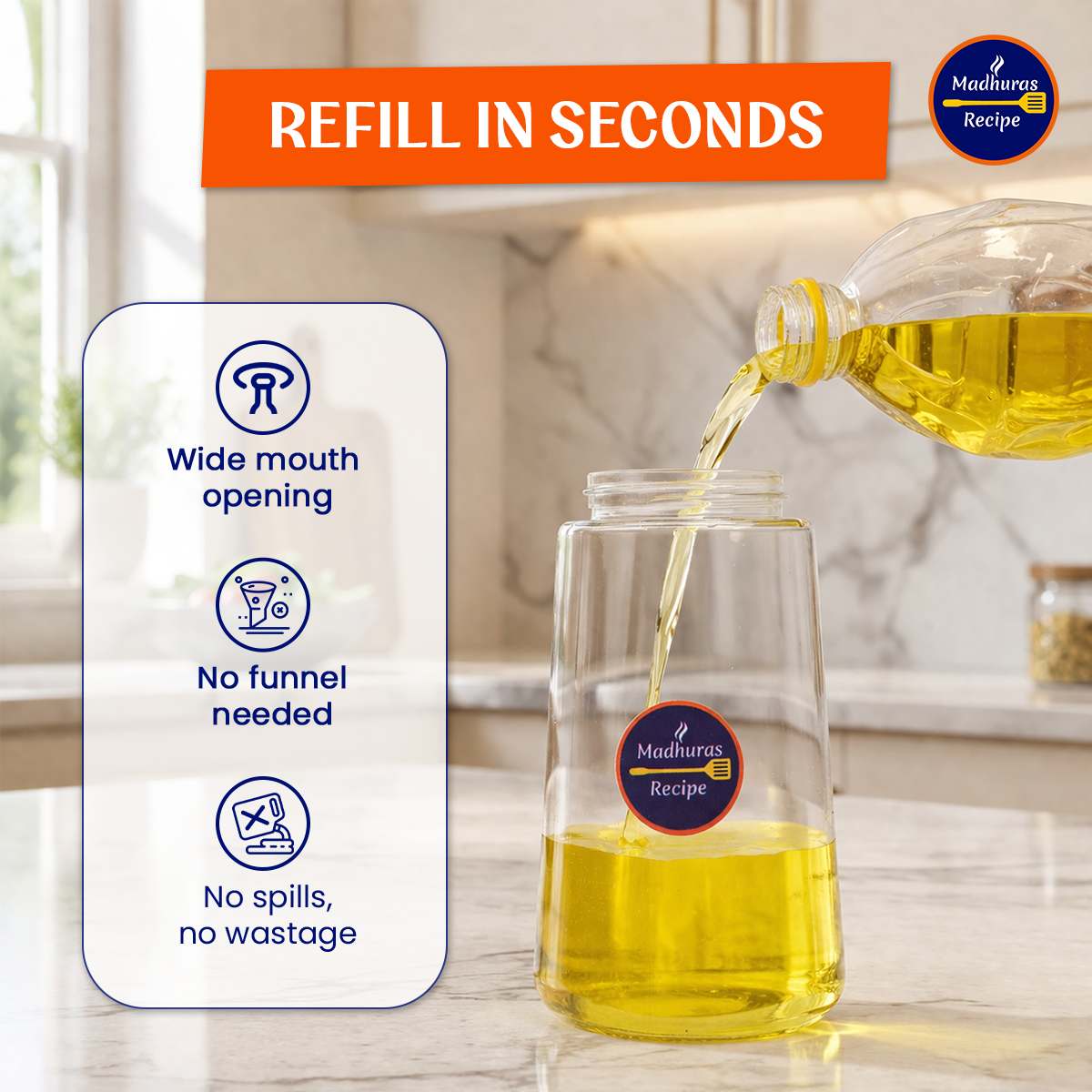 Madhura’s Recipe 2-in-1 Glass Oil Dispenser & Sprayer – 500ml