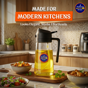 Madhuras Recipe 2-in-1 Oil Dispenser and Sprayer Bottle (500ml) – Premium Glass Oil Sprayer for Kitchen, Air Fryer, Salad, and BBQ – Leak-Proof Design, Black