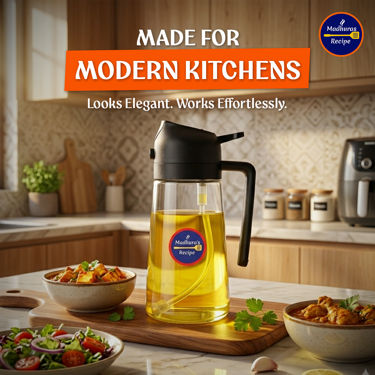 Madhura’s Recipe 2-in-1 Glass Oil Dispenser & Sprayer – 500ml