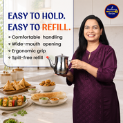 Madhuras Recipe Premium Stainless Steel Oil Filter & Storage Pot, 1 Liter, 2-in-1 Precision Mesh Strainer & Daily Oil Container, Ergonomic Handle & Lid for Healthy Cooking