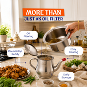 Madhuras Recipe Premium Stainless Steel Oil Filter & Storage Pot, 1 Liter, 2-in-1 Precision Mesh Strainer & Daily Oil Container, Ergonomic Handle & Lid for Healthy Cooking