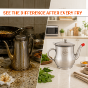 Madhuras Recipe Premium Stainless Steel Oil Filter & Storage Pot, 1 Liter, 2-in-1 Precision Mesh Strainer & Daily Oil Container, Ergonomic Handle & Lid for Healthy Cooking