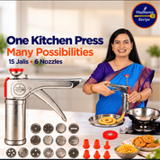 Madhura’s Recipe Stainless Steel Kitchen Press | 21-in-1 Chakali, Sev, Murukku & Snack Maker with 15 Jalis & 6 Nozzles