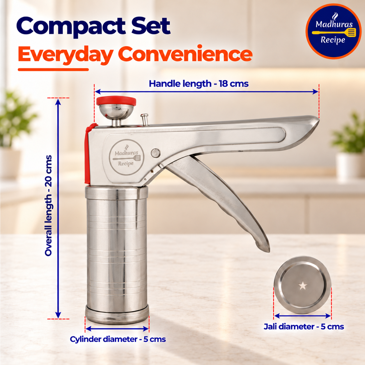 Madhura’s Recipe Stainless Steel Kitchen Press | 21-in-1 Chakali, Sev, Murukku & Snack Maker with 15 Jalis & 6 Nozzles