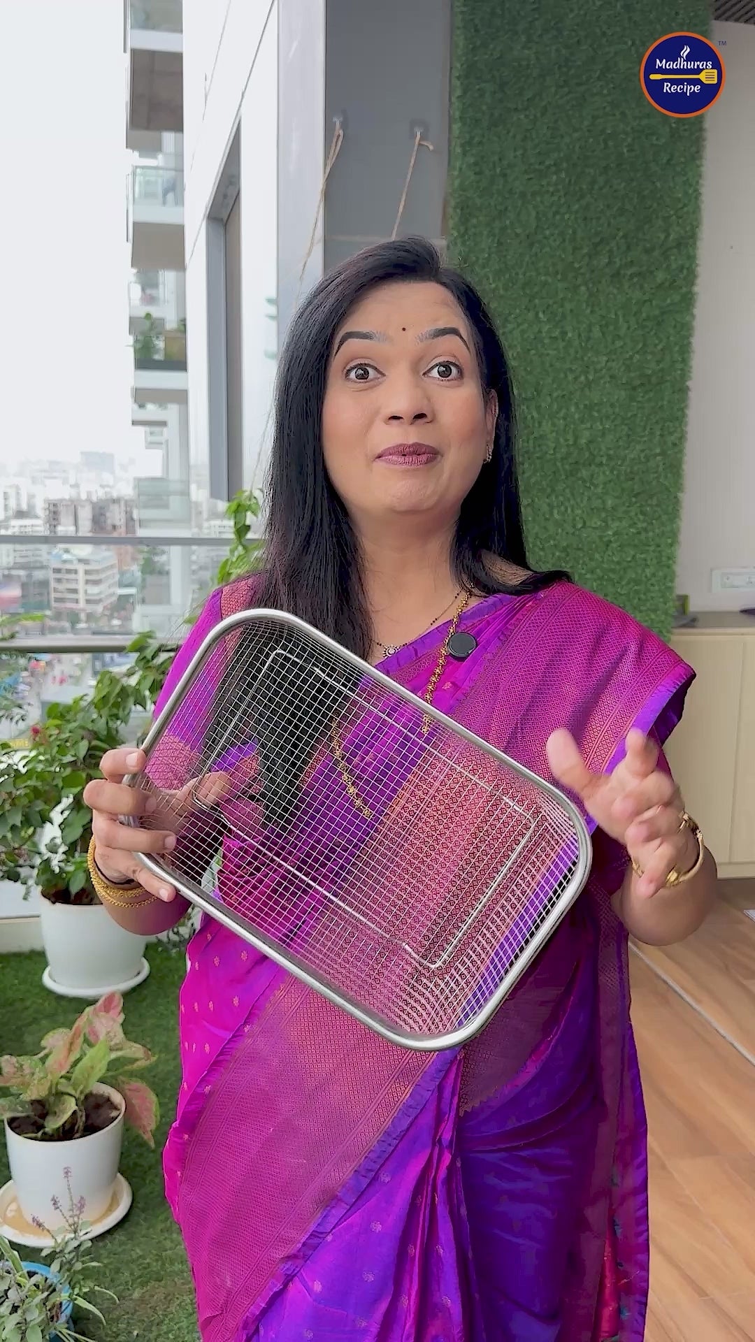 Madhura's Recipe Stainless Steel Vegetable Basket & Frying Oil Strainer Basket | Multipurpose Fruit & Vegetable Washing Basket